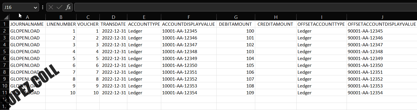 General Ledger import template - part 1