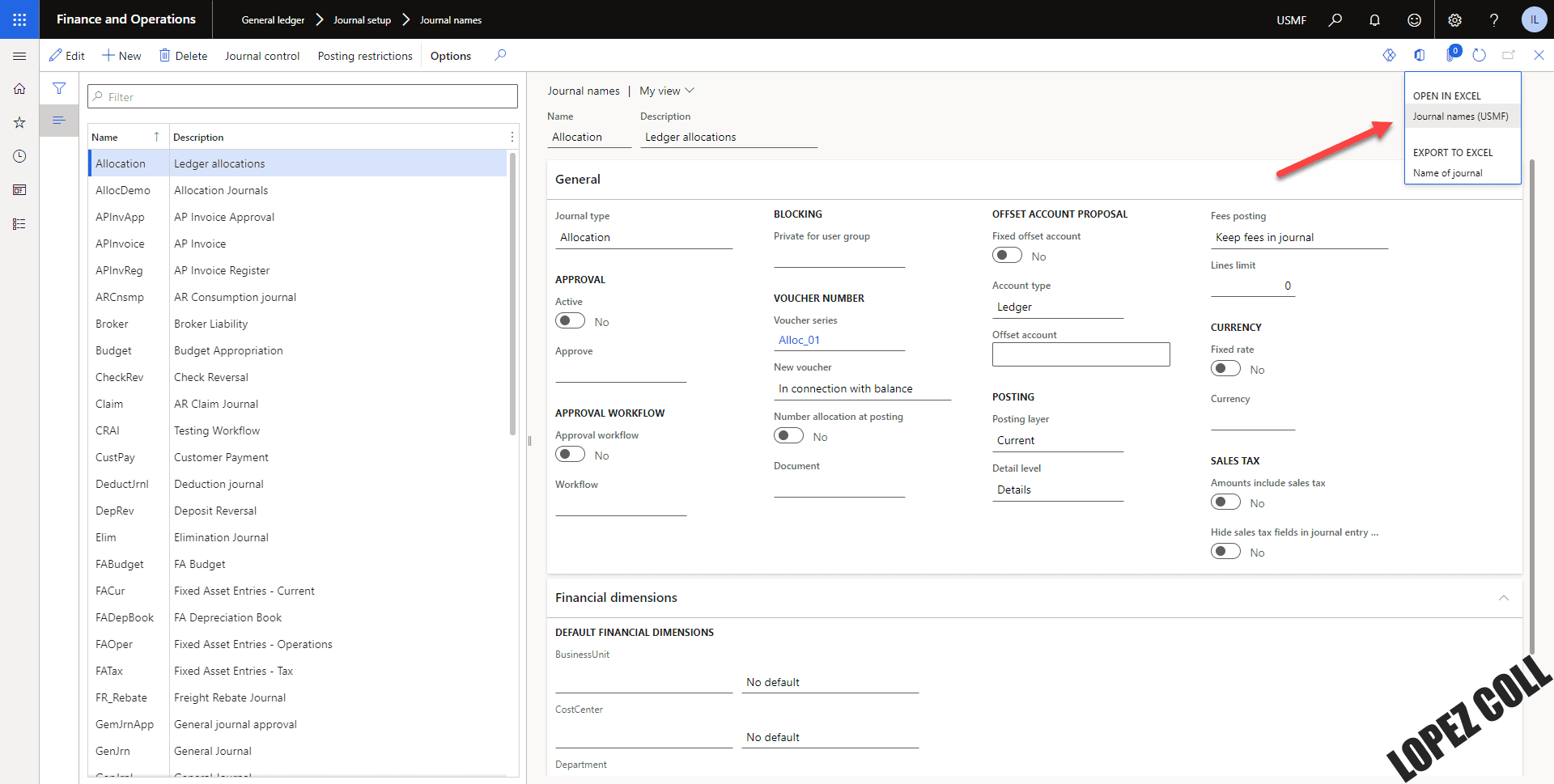 Open Journal Names in Microsoft Excel Add in for Dynamics 365 Finance