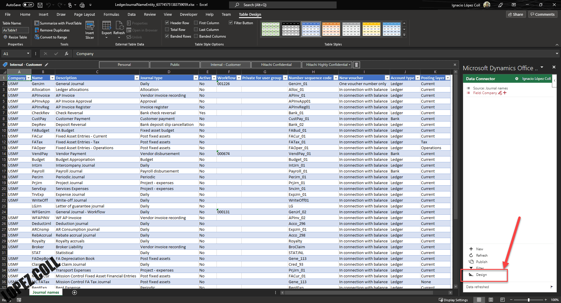 Entering the Design Section of the Excel Add-In