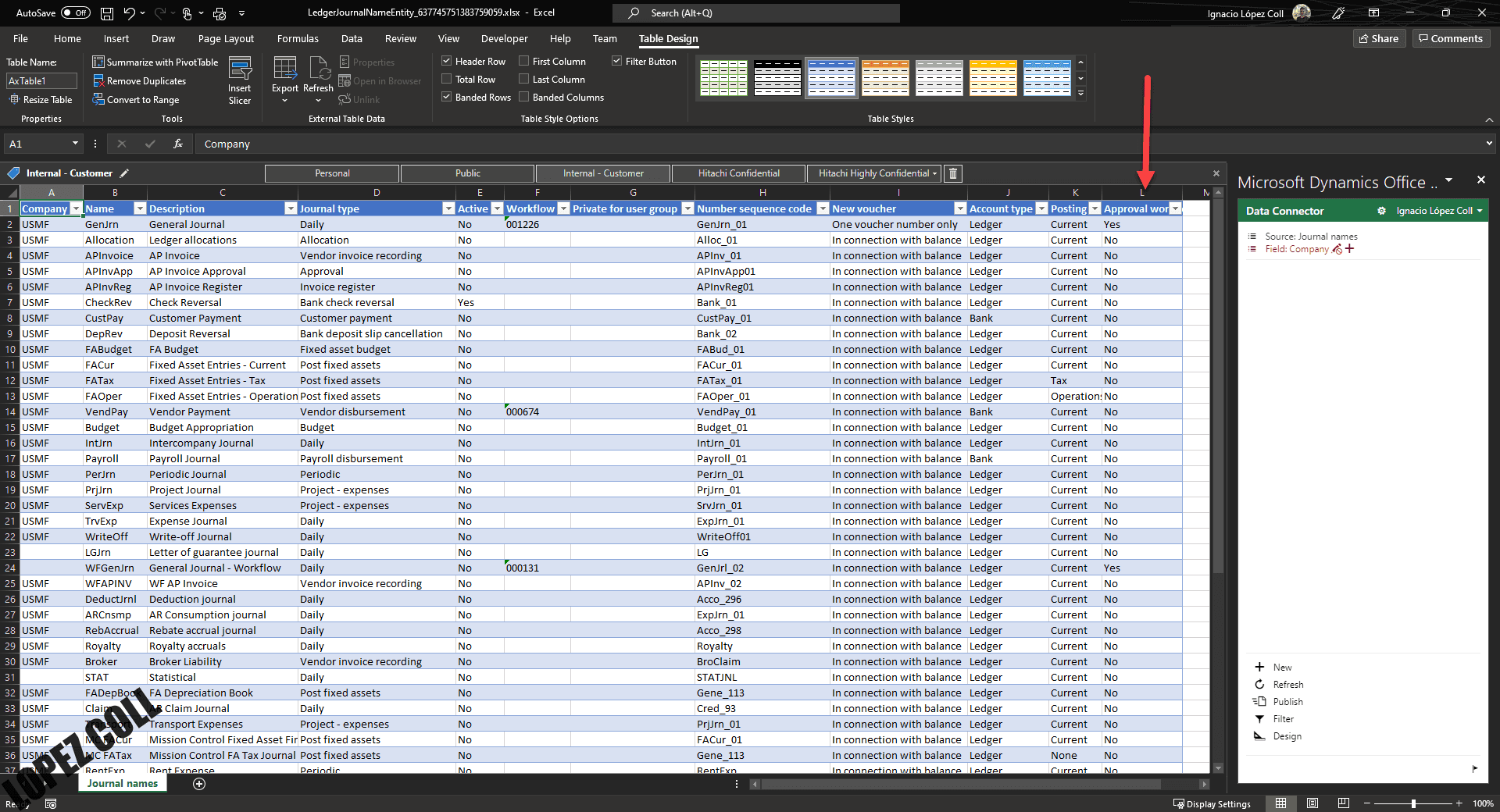 Adding a column to the Excel File in Microsoft Excel Add in for Dynamics 365 Finance
